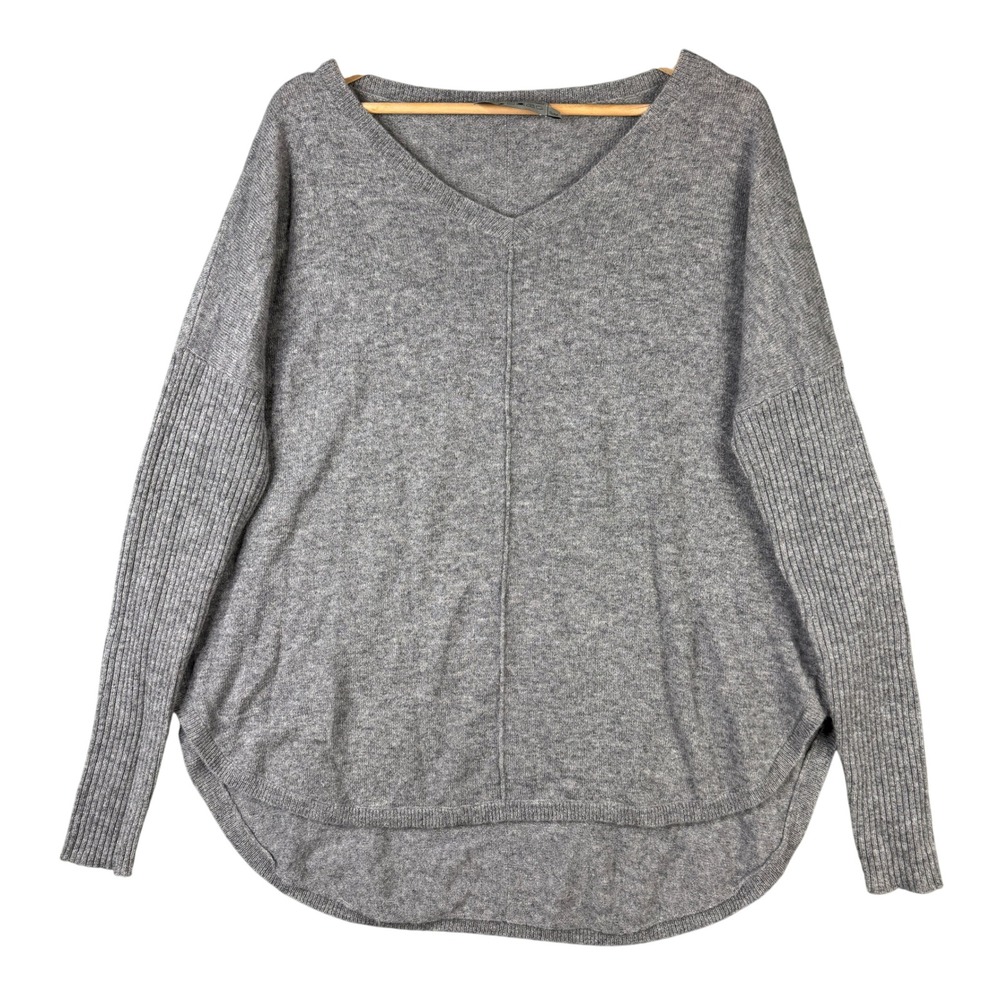 Subtle Luxury 100% Washable Cashmere V-Neck Oversized Sweater Gray S/M